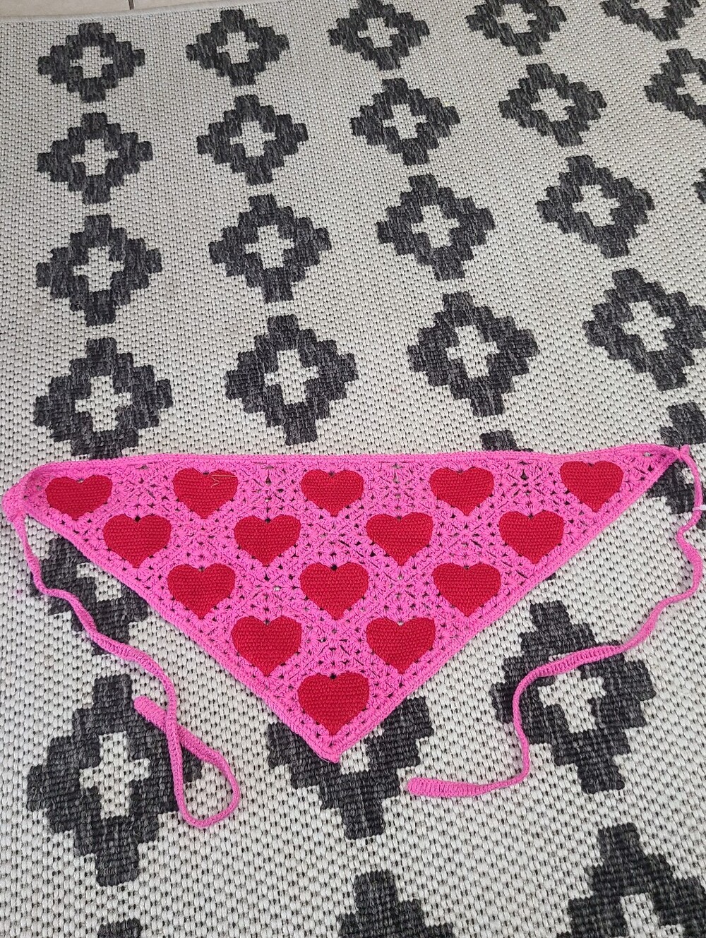 Pink and Red Heart Crochet Bandana